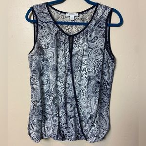 Large navy blue blouse with a white paisley pattern, Dressbarn